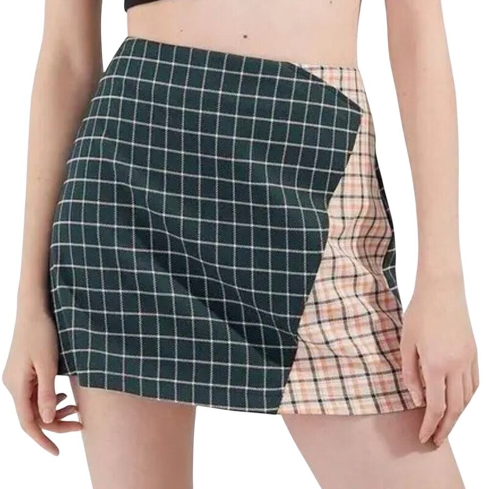 UO Plaid Micro Mini Skirt Sz M Mixed Patchwork Light Academia Preppy Summer NWT
